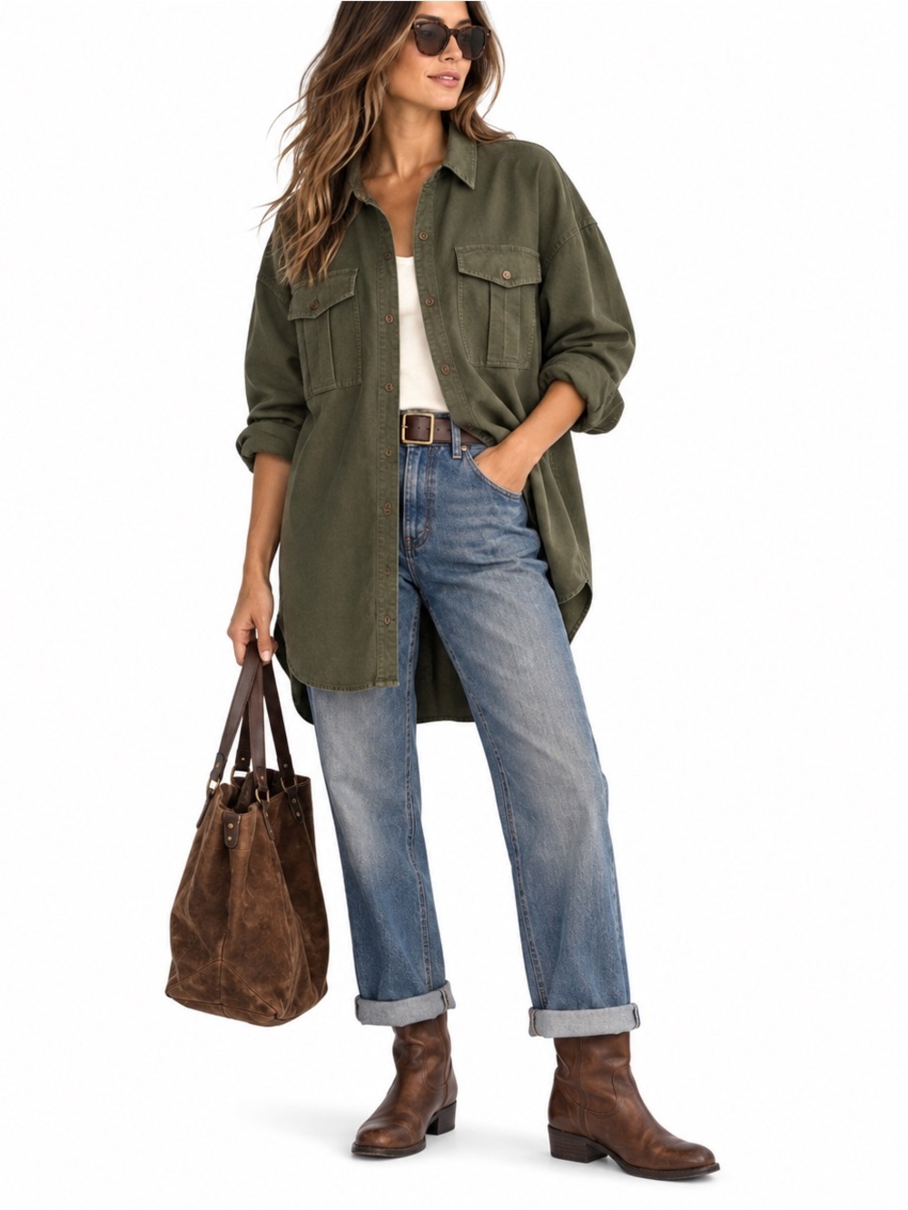 ALEX MILL Keeper Moleskin Oversized Utility Shirt Army Olive Green Women’s Large